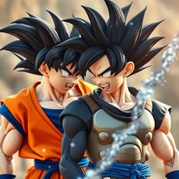 photography of goku and vegeta from dragon ball, sharp focus, photo taken by nikon, award winning photo.