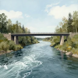 a river flowing under a bridge, concept art by nina tryggvadottir