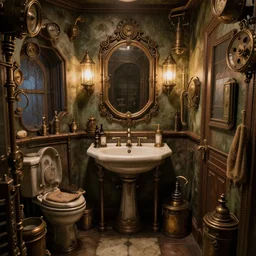 old photo of a steampunk bathroom intricate detailed 8k ultra realistic