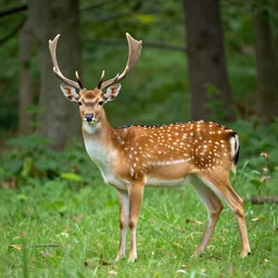 a beautiful spotted deer in the woods, canon eos c 3 0 0, ƒ 1. 8, 3 5 mm, 8 k, medium - format print
