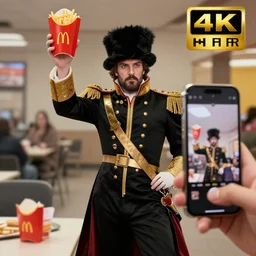 a photo of napoleon ordering at mcdonalds, hyper-realistic, true to reality, 8k HDR, taken by an Iphone.