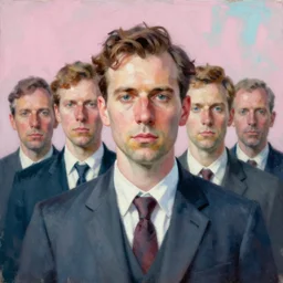 portrait of a man in a suit with tie highly detailed oil painting by francis bacon, edward hopper, adrian ghenie, glenn brown, soft light, 4 k, pink and cyan,