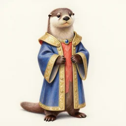 master furry artist colored pencil drawing full body portrait character study of the anthro male anthropomorphic otter fursona animal person wearing royal robes