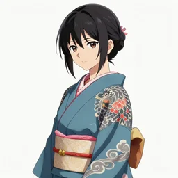 cute beautiful decisive yakuza girl in yukata kimono with a great tatoo print over her shoulder, character art, illustration, elegant, 2d, ultra highly detailed, digital painting, smooth, sharp focus, artstation, pixiv, art by Ilya Kuvshinov
