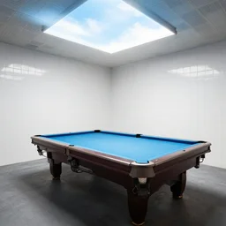 dream poolrooms backroom with walls and ceilings of white ceramic tiles, light coming in with blue skies