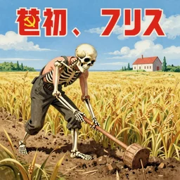a farmer skeleton working his field, soviet propaganda - n 3