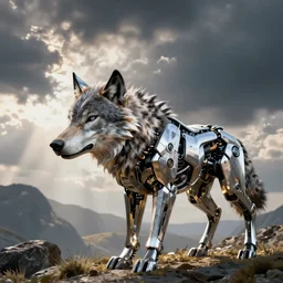 realistic powerful alphawolf artistic mechanical wolf logo robotic droid ai