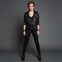 emma watson posing as a vampire in punk clothing m, full body
