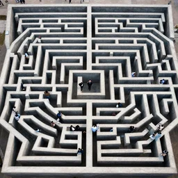 intricate maze plenty of humans trying to reach the top