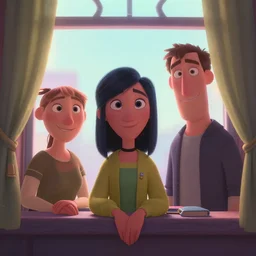 Lofi portrait at a window, Pixar style by Stanley Artgerm and Tom Bagshaw and Tim Burton