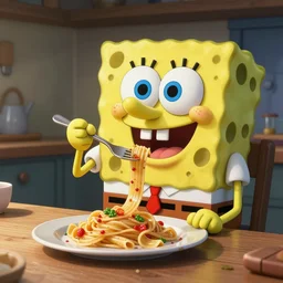 spongbob eating pasta, cartoon edition,,