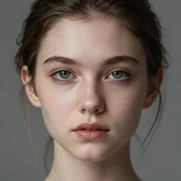 close - up portrait of beautiful young girl, gray background, art by sarah moon