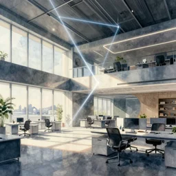 concept art of a modern office life, pinterest, artstation trending, behance, watercolor, by coby whitmore *, silver, laser light *,