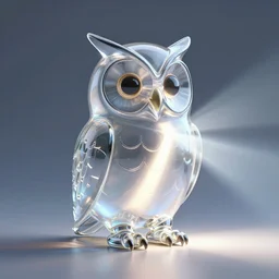 A 3D render of a glass sculpture of an owl with a light beam shining into it, light refraction, raytracing, octane render, 4K HD