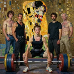portrait of weightlifter zarya by alexander mcqueen, by roberto ferri, by tom bagshaw, by j. c. leyendecker and klimt, by austin osman spare, highly detailed oil painting, very intricate, cinematic lighting, award - winning, american romanticism, artstation, cgsociety, official art, octane