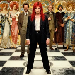realistic detailed closeup portrait movie shot of a siouxsie standing on a giant checkerboard by jean deville, amano, yves tanguy, denis villeneuve, ernst haeckel, alphonse mucha, max ernst, caravaggio, roger dean, masterpiece, rich moody colours