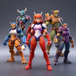 several 3d printed action figures of Samus aran from Super Metroid and her enemies, Darek Zabrocki, Karlkka, Jayison Devadas, Phuoc Quan, trending on Artstation, 8K, ultra wide angle, pincushion lens effect