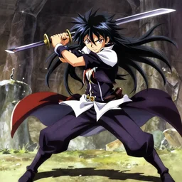 Momon from Overlord swinging his swords in a cool action pose by Ufotable and Toei animation