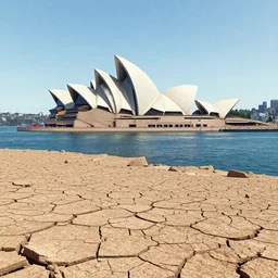 sydney harbor but no water, apocalyptic drought 3d render