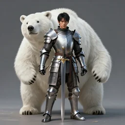 asian knight with sword on white bear unsymmetrical realistic fantasy