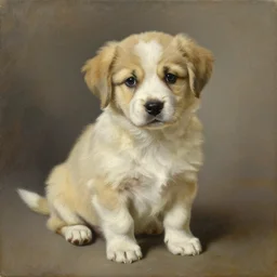 A cute puppy. Oil on canvas. 1850.