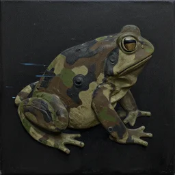 camo made out of toads, shape of frogs, minimal, abstract, acrylic, oil, clay, stipples, stippling, glitch, datamosh, data, cybernetic, splotches, painting, dark, eerie