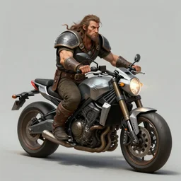 Male barbarian, riding a hi-tech motorcycle, DND, D&D, high fantasy, science fiction, matte painting, by frank franzzeta, artstation