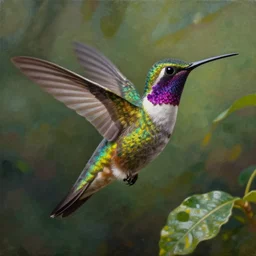 a beautiful painting of a hummingbird in the jungle, beautiful colors, matte painting, art by christophe vacher