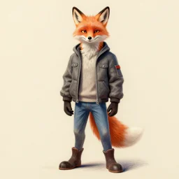 expressive stylized master furry artist digital colored pencil painting full body portrait character study of the fox fursona animal person wearing clothes jacket and jeans by master furry artist blotch