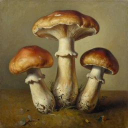 3 d natural locally harvested wild mushrooms by kaws, james jean and salvador dali and shusei nagaoka, textured oil on canvas, surrealism, neoclassicism, renaissance, depth of field, hyper realistic, cell shaded, metallic reflections, physically based rendering, 8 k