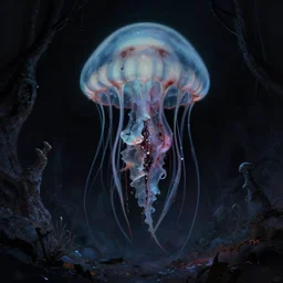 creepy jellyfish greg rutkowski, horror, scary