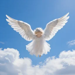 bright blu sky. fluffy clouds. angels with big wings wake - up