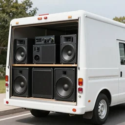 Hippie music truck, with speakers and lots of sound equipment
