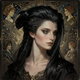 Necromancer Sorceress filled background around, fantasy magic, undercut hairstyle, dark light night, intricate, elegant, sharp focus, illustration, highly detailed, digital painting, concept art, matte, art by WLOP and Artgerm and Greg Rutkowski and Alphonse Mucha, masterpiece