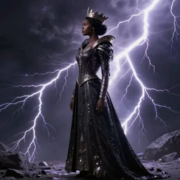 high fantasy black female queen portrait by Frank frazetta full body profile, trending on artstation, dramatic lightning