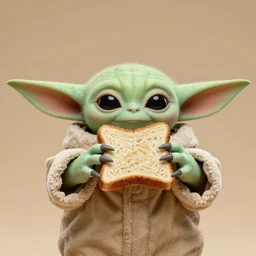 grogu eating a sandwich, studio portrait