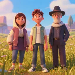 Lofi portrait in a field, Pixar style by Tristan Eaton and Stanley Artgerm and Tom Bagshaw and Tim Burton