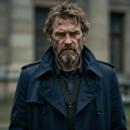 willem dafoe as a rough dirty old man with a scruffy beard in a dark blue trenchcoat as the new doctor who, cinematic, volumetric lighting, f 8 aperture, cinematic eastman 5 3 8 4 film, photorealistic by greg rutkowski