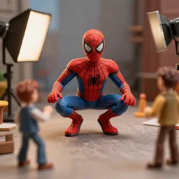 a photo of a stopmotion animation filming set of spiderman 3 still