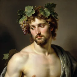 portrait of Dionysus with leaves and grape in hair by Bouguereau