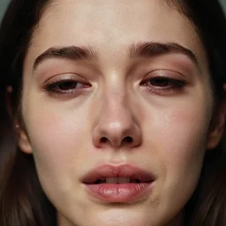 a candid extreme closeup portrait of an expressive face of a crying young woman by annie leibovitz