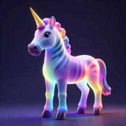 a 3 d octane render of a unicorn mixed with a zebra, dramatic lighting, volumetric lighting, neon lighting, glowing, hyperrealistic, photorealism, rainbow color scheme