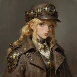 a detective girl with blonde hair wearing a coat, a detailed painting by pu hua and wlop, trending on artstation, steampunk art, artstation hd, detailed painting, anime aesthetic