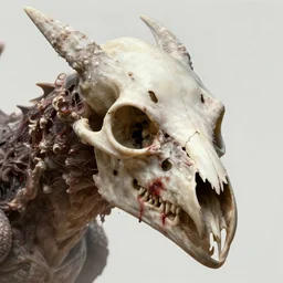 a highly detailed 4 k fantasy matte painting of dragon with bird skull. bloody. portrait. closeup. zdzislaw beksinski, artstation, cgsociety, unreal engine