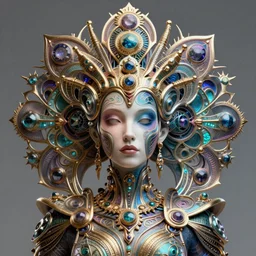 artstation futuristic 3 d model of hyper - detailed unique groovypunk queen of santino galaxy in full regal attire. face portrait. art nouveau!!!, symbolist, visionary, baroque, giant fractal details. horizontal symmetry by zdzisław beksinski, iris van herpen, raymond swanland and alphonse mucha. hyper - real, beautiful