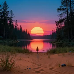 urbex by wes anderson, lake landscape synthwave tron sunset morning sun bladerunner 2 0 4 9 forest meadow at night reclaimed by nature evil desert otherworldly, archdaily, wallpaper, highly detailed, trending on artstation.