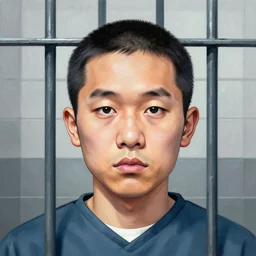 inmate Justin Sun, big head in prison, painted by Mike Winkelmann