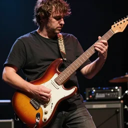 a steak plsying an electric guitar
