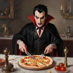 time lapse painting of dracula cooking pizza
