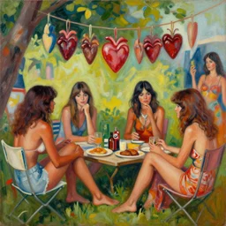 social encounters, depictions of the scene and free love hangs - al fresco, postmodern painting, summer of love, hearts sensuous, abstracted, highly detailed, highly detailed